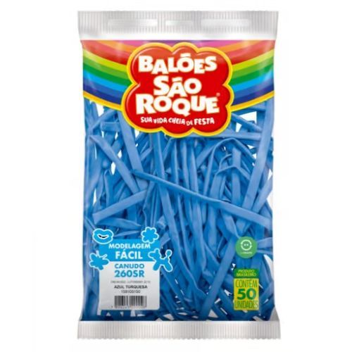 Balao Canudo Liso Azul Turquesa com 50 Unidades Sao Roque