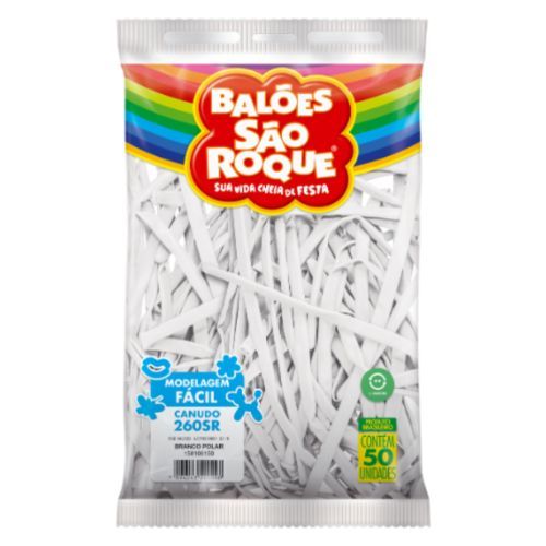 Balao Canudo Liso Branco Polar com 50 Unidades Sao Roque