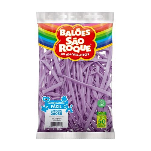 Balao Canudo Liso Lilas Baby com 50 Unidades Sao Roque