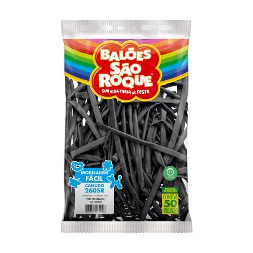 Balao Canudo Liso Preto Ebano com 50 Unidades Sao Roque