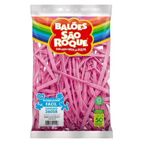 Balao Canudo Liso Rosa Tutti-Frutti com 50 Unidades Sao Roque