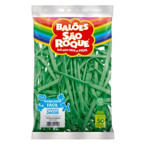 Balao Canudo Liso Verde Bandeira com 50 Unidades Sao Roque