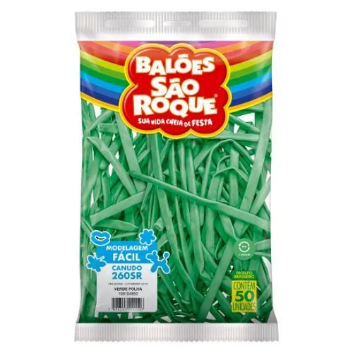 Balao Canudo Liso Verde Folha com 50 Unidades Sao Roque