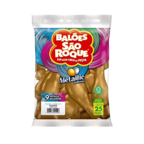 Balao Imperial 9 Metallic Dourado com 50 Unidades Sao Roque