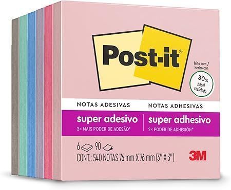 Notas Adesivas Post-it 76x76MM com 270F Colecao Para Viajar 3 Cores 3M