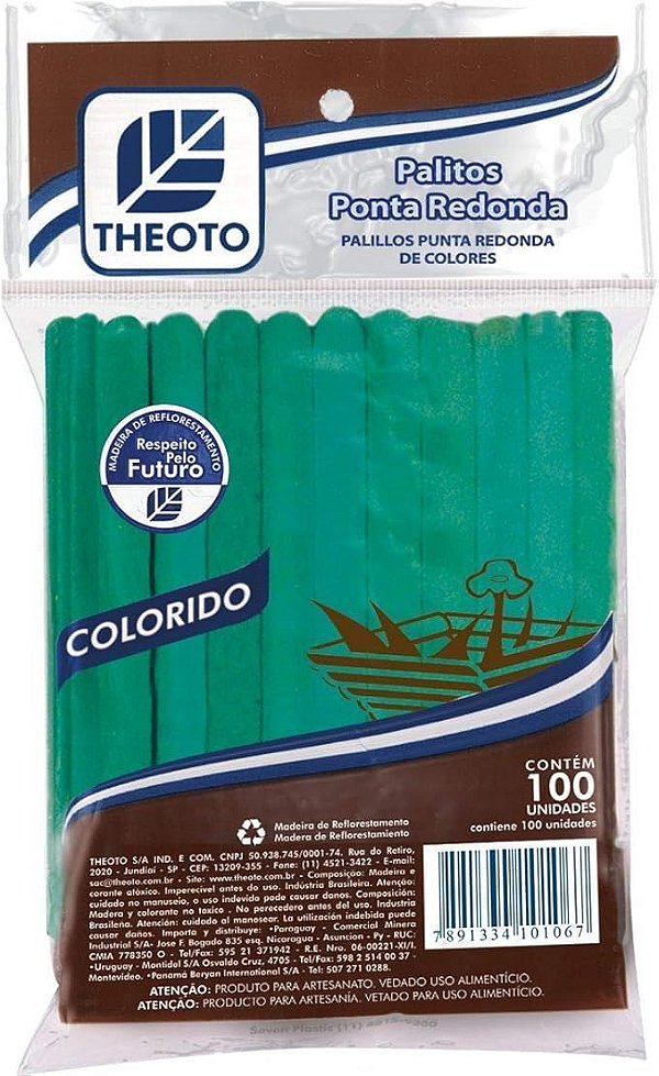Palito Picole Redondo Verde com 100 Unidades Theoto