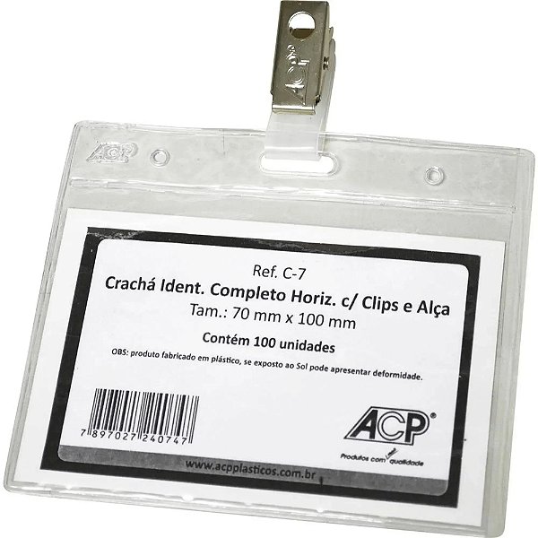 Cracha Vertical 100Mm X 70Mm Sem Jacare Acp