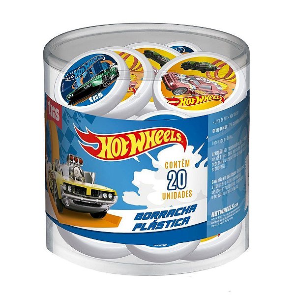 Borracha Top Hot Wheels Pote com 20 Tris