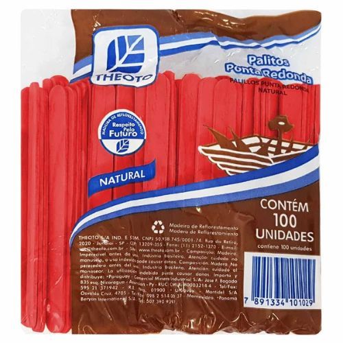 Palito Picole Redondo Vermelho com 100 Unidades Theoto