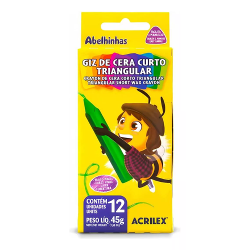Giz de Cera Triangular Curto 12 Cores Acrilex