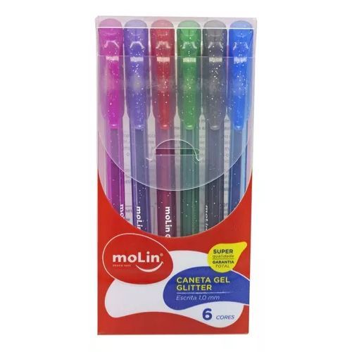 Caneta Gel Glitter 1.0MM Blister com 6 Cores Molin