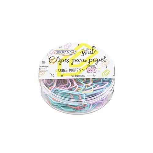 Clips para Papel 2/0 Pastel com 50 Unidades Brw