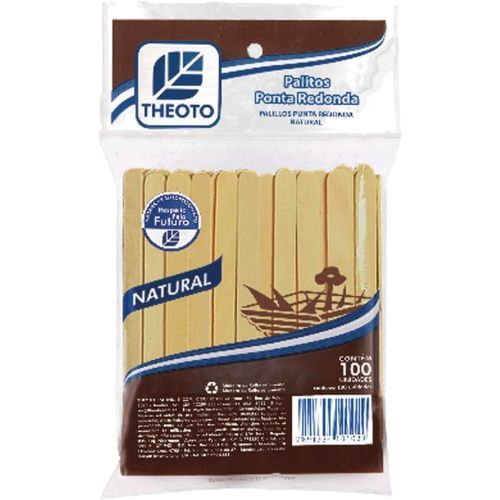 Palito para Picole Redondo KV Cru com 100 Unidades Theoto