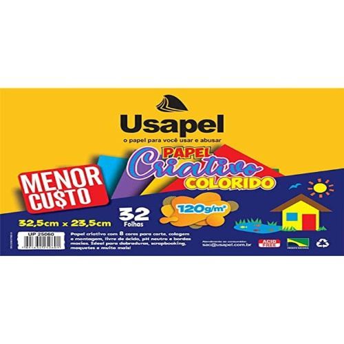 Bloco de Desenho Criativo 325X235MM Colorido 8 Cores 120G 32 Folhas Usapel