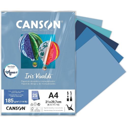 Papel Iris Vivaldi A4 Azul Claro 120G Pacote com 25Folhas Canson