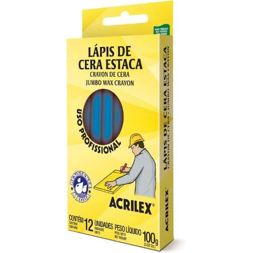 Lapis de Cera Estaca Azul Turquesa Caixa com 12 Unidades Acrilex