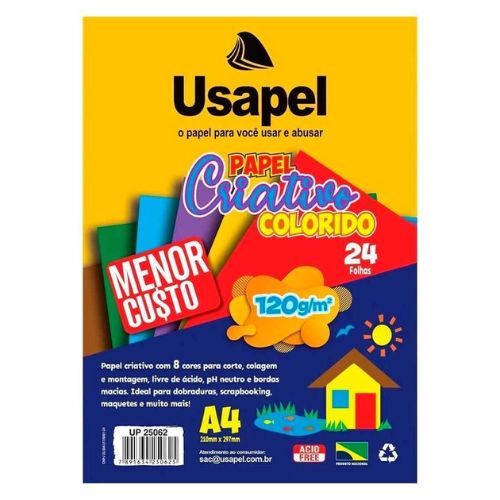 Bloco de Desenho Criativo A4 Colorido 8 Cores 120G 24Folhas Usapel