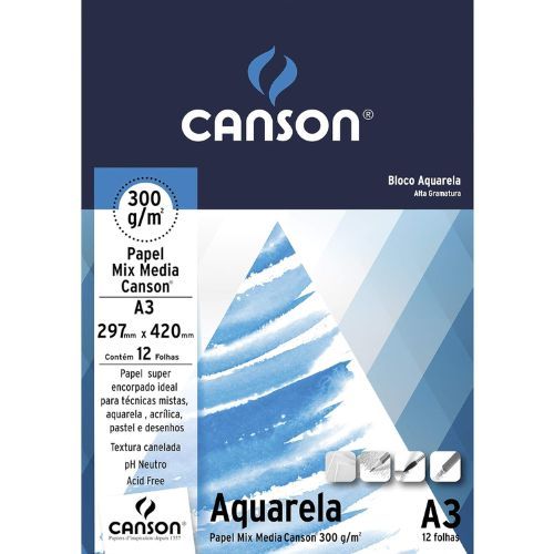 Bloco de Papel Aquarela 300G/M A3 12Fls Canson