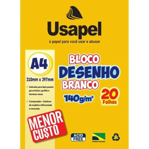 Bloco de Desenho A4 Branco 140G 20Folhas Usapel
