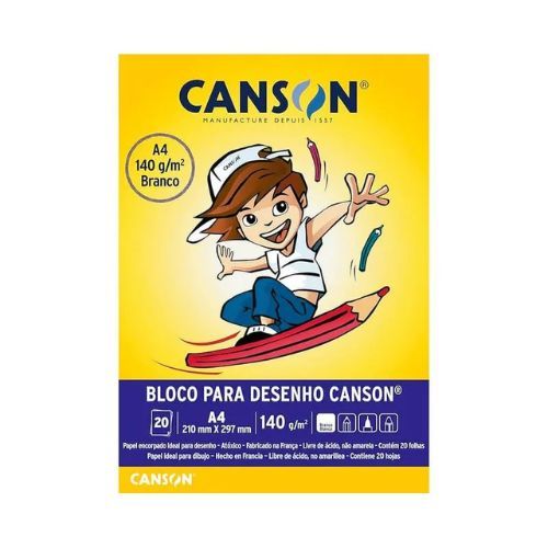 Bloco de Desenho Branco A4 140Gr com 20Folhas Canson