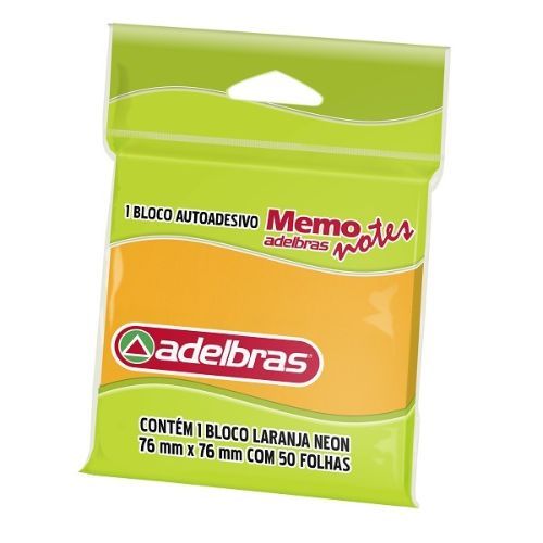 Memo Note Laranja Neon 76x76MM com 50 Fls Adelbras