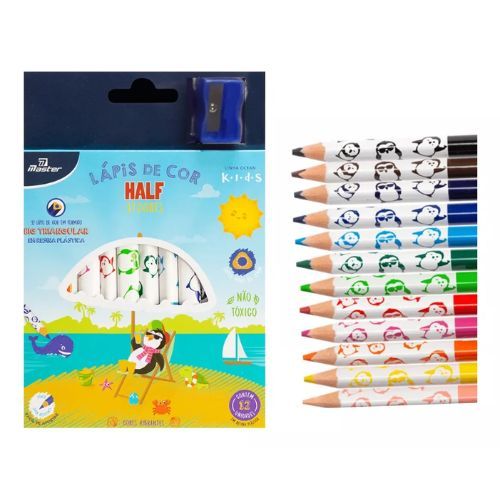 Lapis de Cor Half Big Triangular 12 Cores + Apontador Master