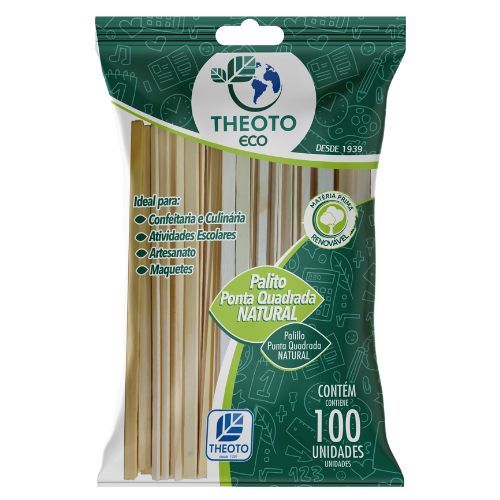 Palito de Picole Cru Quadrado com 100 Unidades Theoto/ Gaboardi