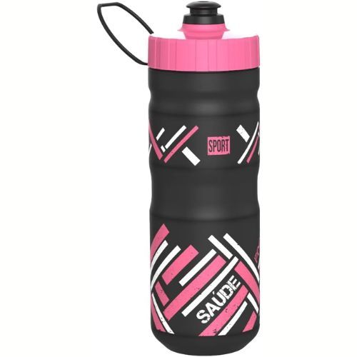 Garrafa Squeeze Sport Preta/ Tpa Rosa com Alca 750ML Panamby
