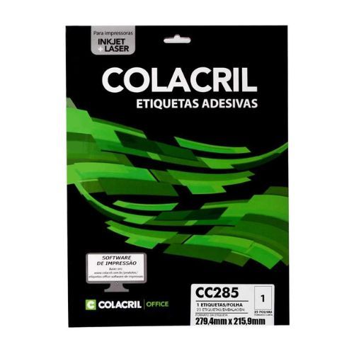 Etiqueta Carta CC285 Folha com 1 Etiqueta 279,4MMX215,9MM 25 Folhas Colacril