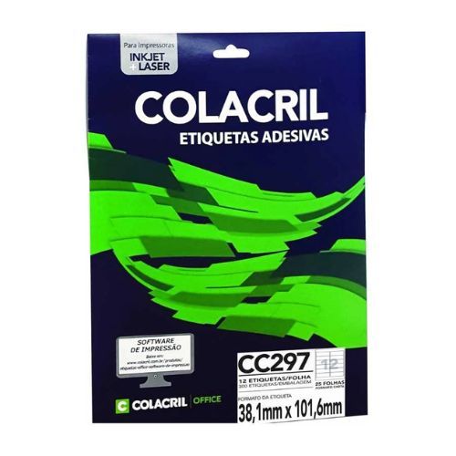Etiqueta Carta CC297 Folha com 20 Etiqueta 38,1X101,6MM 25 Folhas Colacril