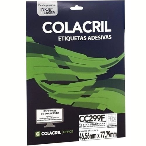 Etiqueta Carta CC299F Folha com 10 Etiquetas 46,56MMX77,9MM 25 Folhas Colacril