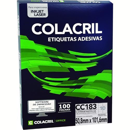 Etiqueta Carta CC183 Folha com 10 Etiquetas 50,8MMX101,6MM 100 Folhas Colacril
