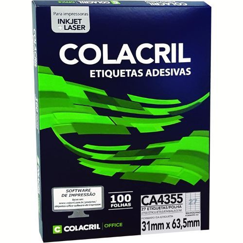 Etiqueta CA 4355 Folha com 27 Etiquetas 31MMX63,5MM 100 Folhas Colacril