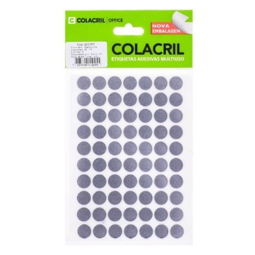Etiqueta 6021PT Redonda com 70 Etiquetas Prata 13MM Colacril