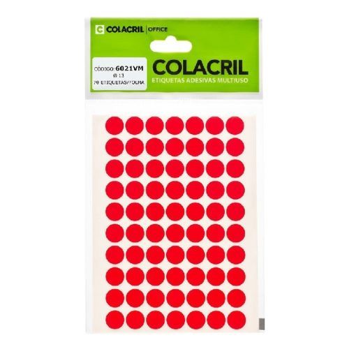 Etiqueta 6021VM Redonda com 70 Etiquetas Vermelha 13MM Colacril