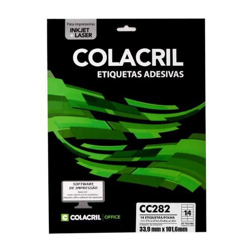 Etiqueta Carta CC282 Folha com 14 Etiquetas 33,9X101,6MM 25 Folhas Colacril
