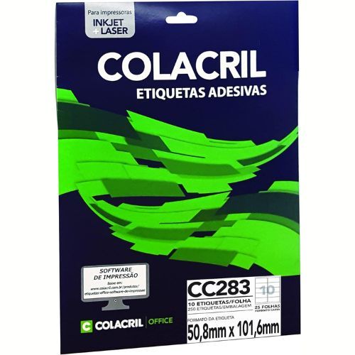 Etiqueta Carta CC283 Folha com 10 Etiquetas 50,8MMX101,6MM 25 Folhas Colacril