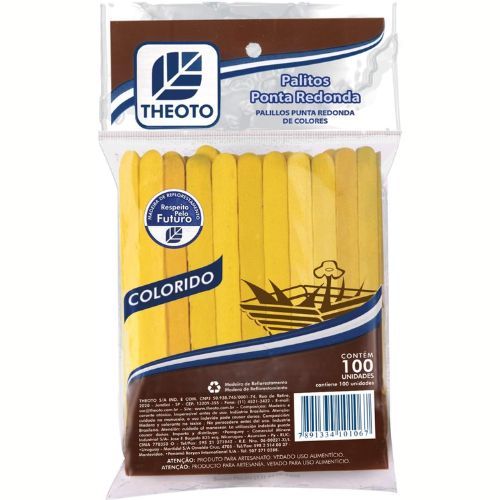 Palito Redondo Amarelo Pacote com 100 Theoto