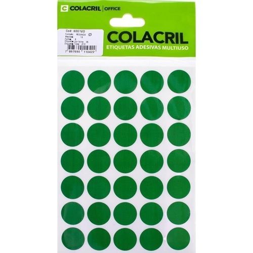 Etiqueta 6001VD Redonda 19MM Verde com 35 Etiquetas 6 Folhas Colacril