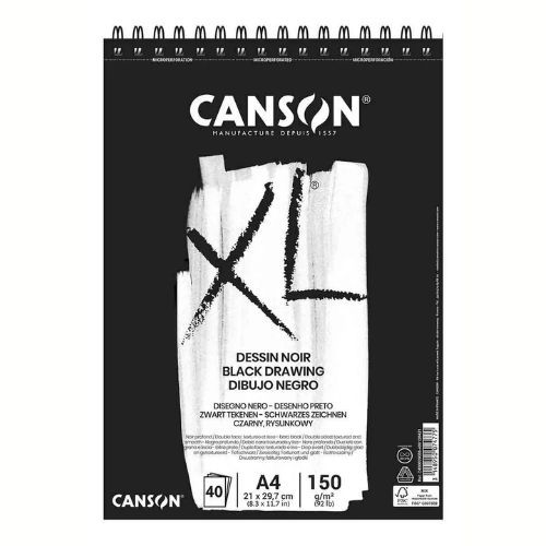 Bloco de Desenho com Esp XL Dessin Noir Black A4 150Gr 40 Folhas Canson