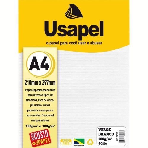 Papel Verge Branco A4 180G 50 Folhas Usapel