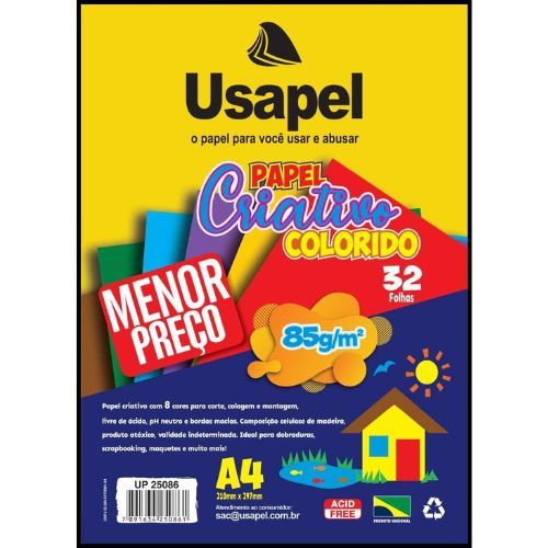Bloco de Desenho Criativo A4 Colorido 8 Cores 85G 32 Folhas Usapel