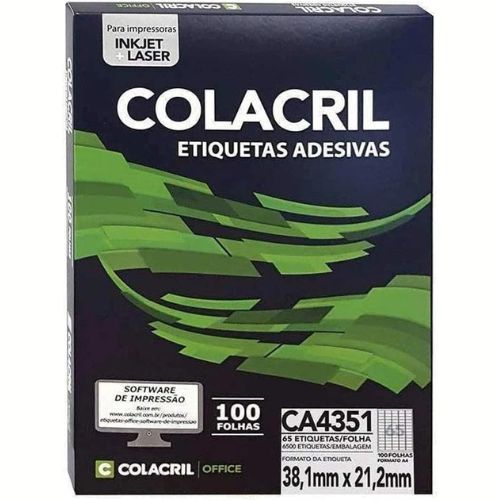 Etiqueta CA 4351 Folha com 21 Etiquetas 38,10MMX21,20MM 100 Folhas Colacril