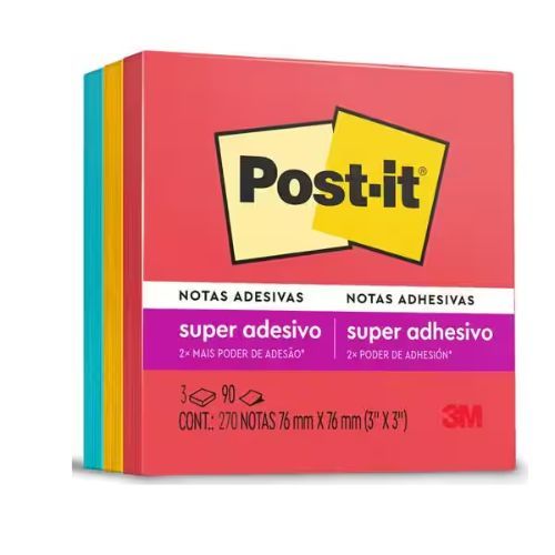 Notas Adesivas Post-it 76x76MM com 270F Colecao Diversao 3 Cores 3M