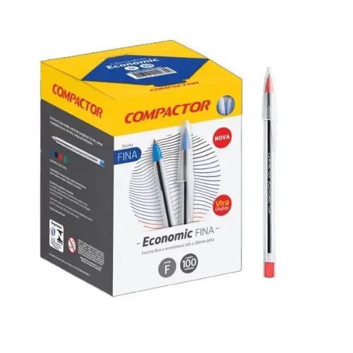 Caneta Esf 0.7 Economic Fina Vermelha Caixa com 100 Compactor