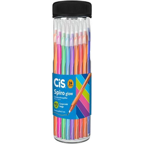 Caneta Esf Spiro Glow 0.7Mm Cores Pote com 24 Unidades Cis