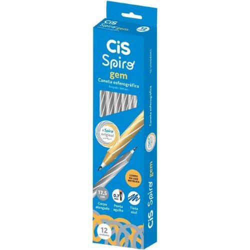 Caneta Esf Spiro Gem Prata 0.7Mm Tinta Azul Caixa com 12 Unidades