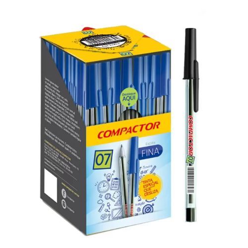 Caneta Esf 0.7 Preta Caixa com 50 Compactor