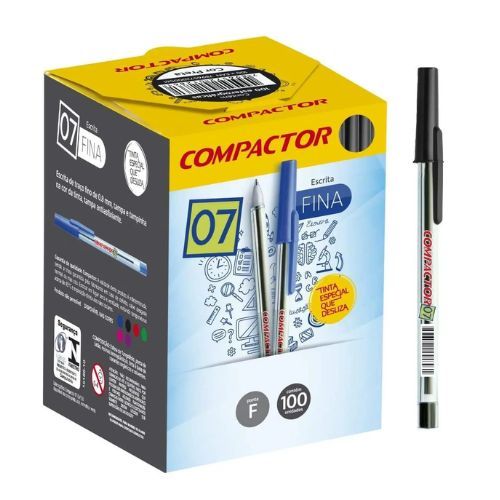 Caneta Esf 0.7 Preta Caixa com 100 Compactor