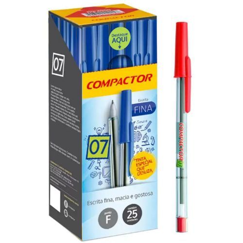 Caneta Esf 0.7 Vermelha Caixa com 25 Compactor